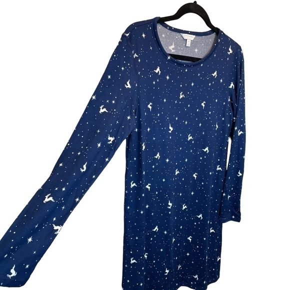 Charter Club Macy's Butter Soft Sleep Shirt Navy Blue Reindeer XS New - Picture 3 of 7
